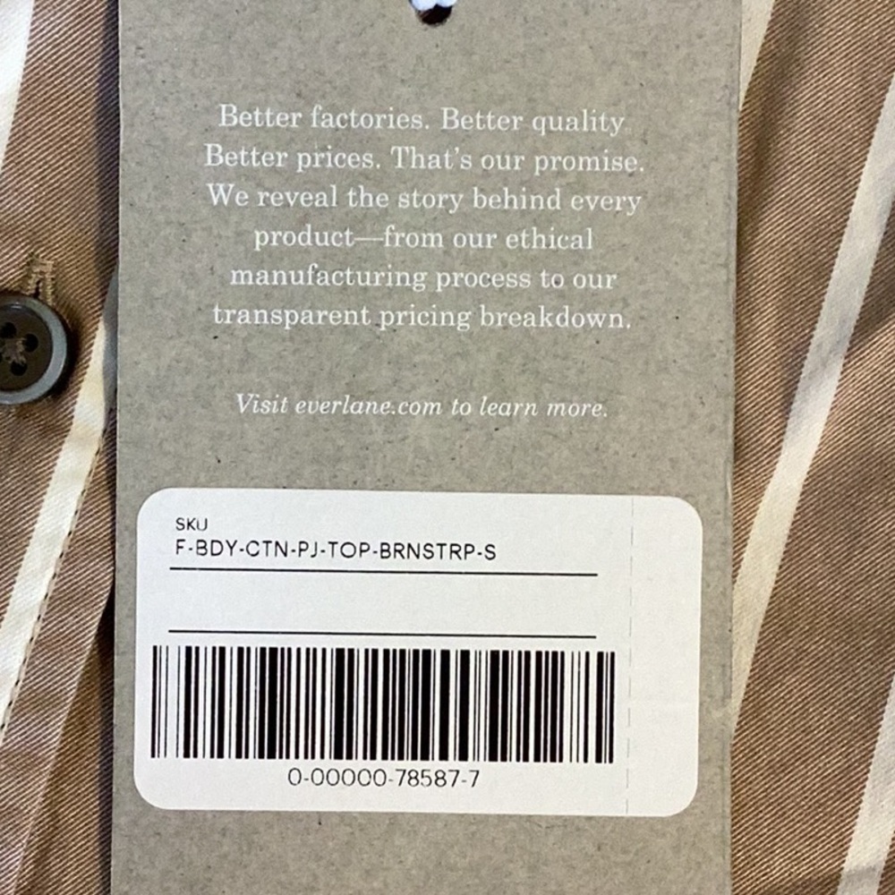 Everlane boxy cotton tan and white striped button down pajamas top. ❗️NEW. Sz SM - Picture 10 of 11